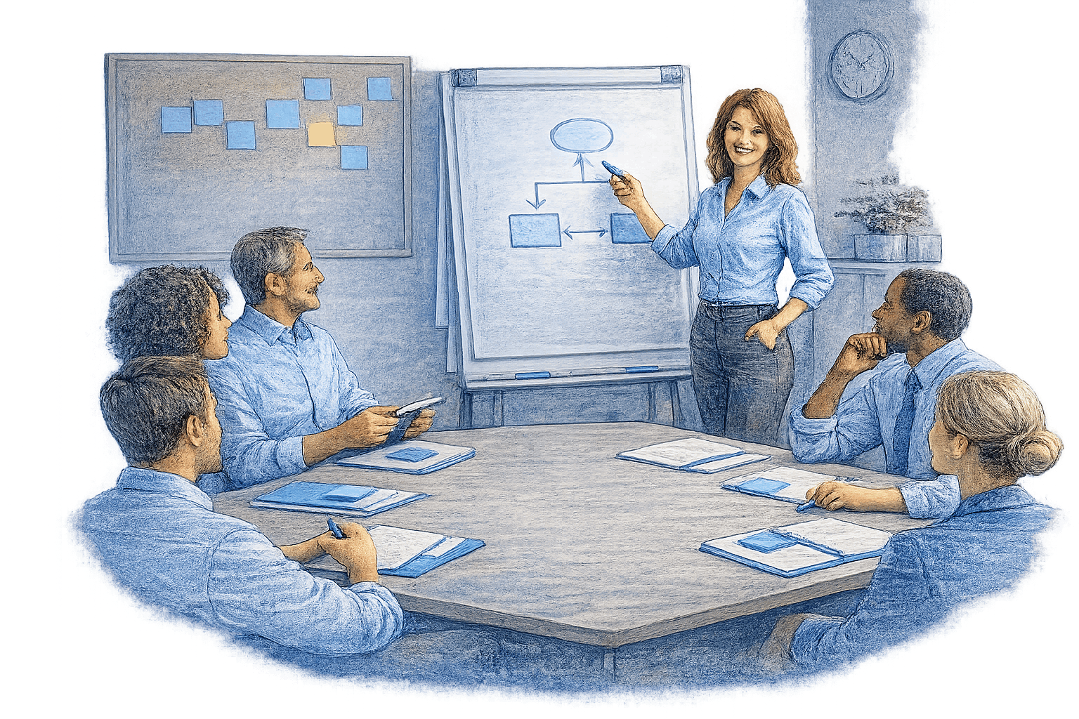 Professionnels en formation autour d’une table
